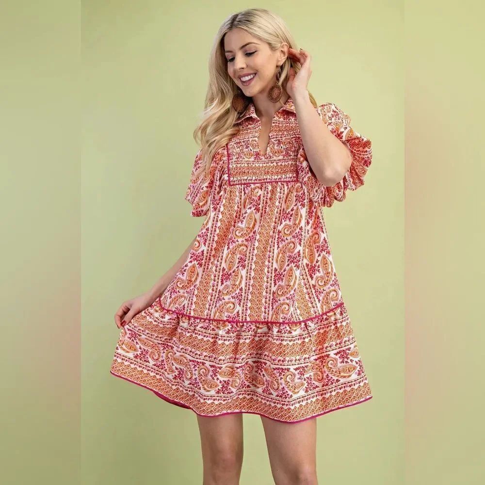 GiGiO Women's Paisley Multi Color Mini Swing Dress Size Small